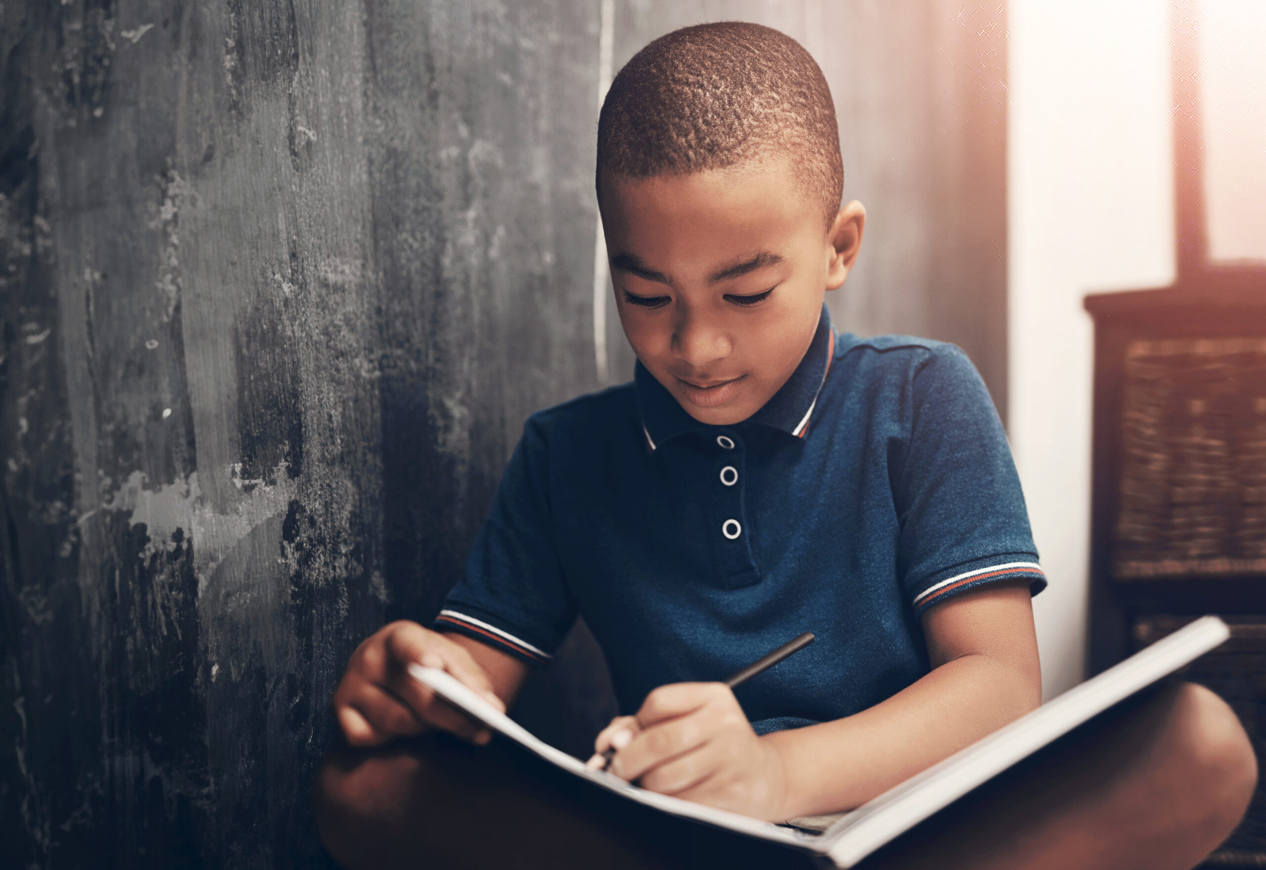 Young boy reading a book